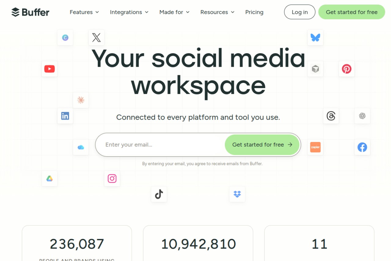 Buffer homepage — the Buffer social media scheduler.