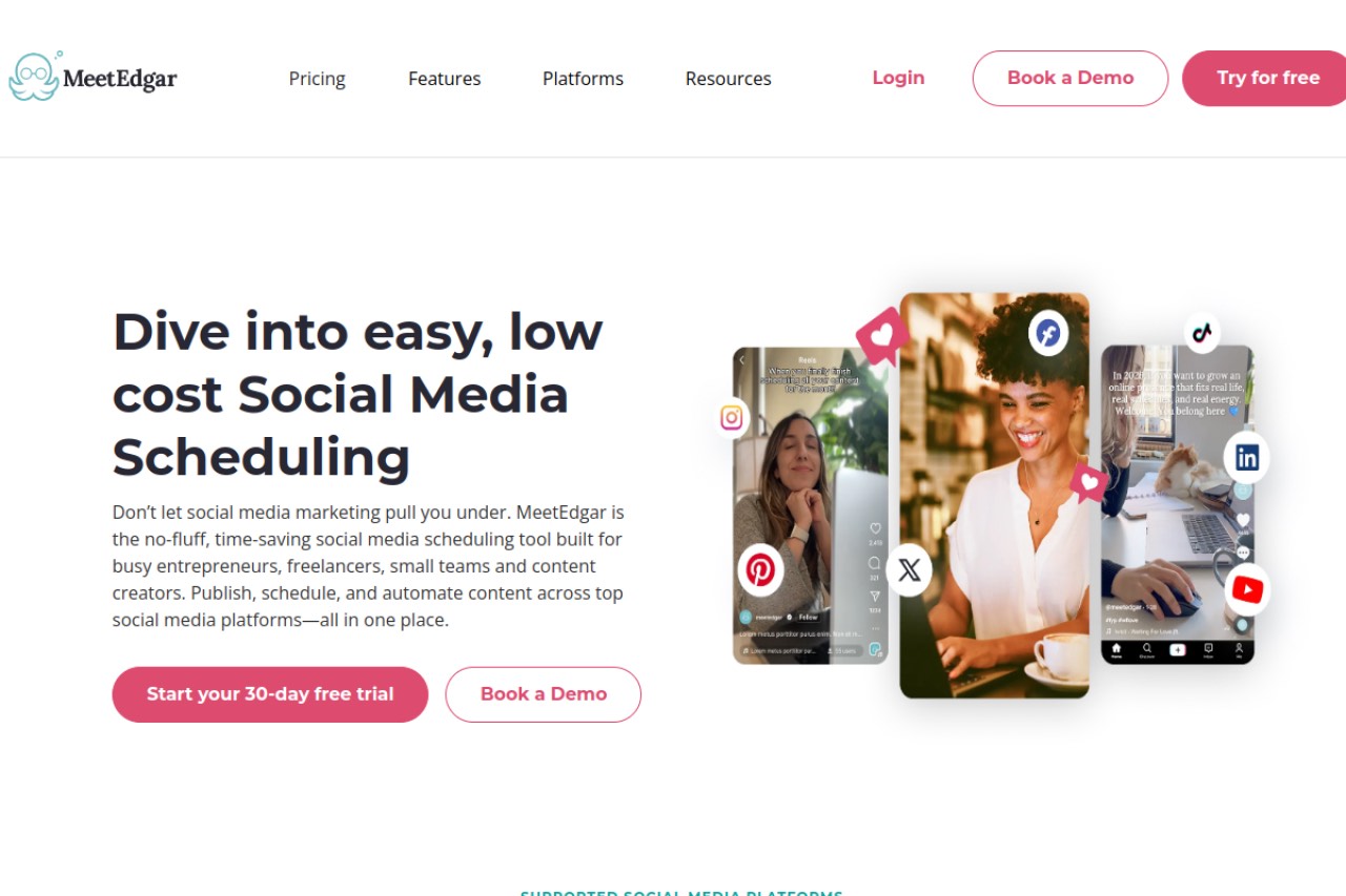 MeetEdgar homepage — the MeetEdgar social media scheduler.