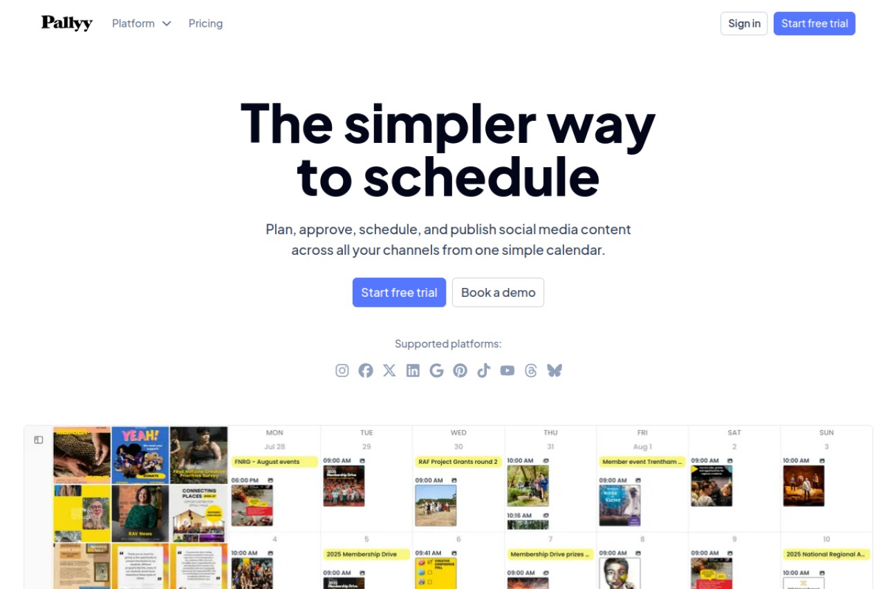 Pallyy homepage — the Pallyy social media scheduler.
